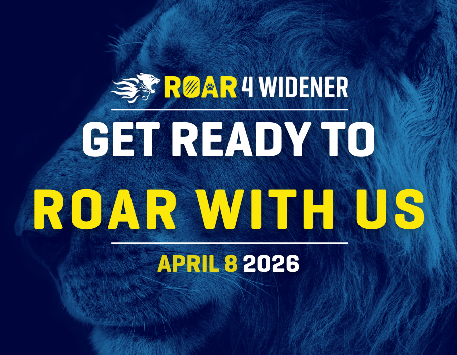 Roar4Widener 2026 promo -- reads Get Ready to Roar with Us April 8 2026 Roar4Widener with a lion