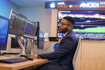 student in finance lab