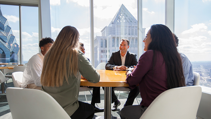 Students networking at Comcast building in Philadelphia