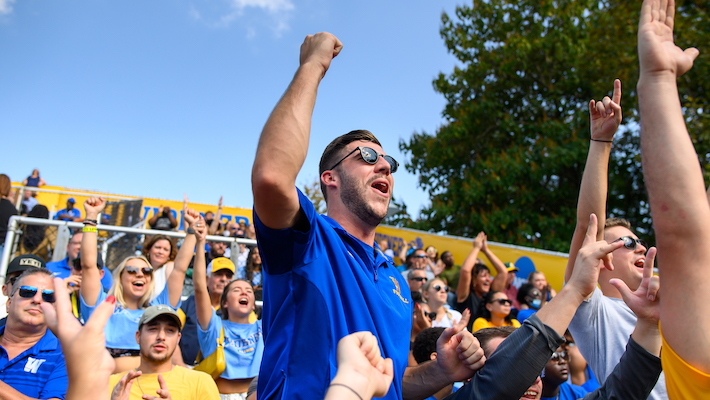 Students cheering at Widener's homecoming