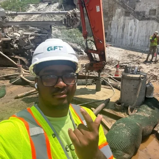 Semaj Smith-Barber takes a selfie while on-site during his internship with GFT.