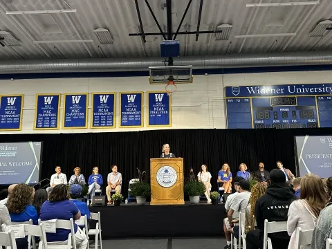 President Robertson addresses students at Convocation