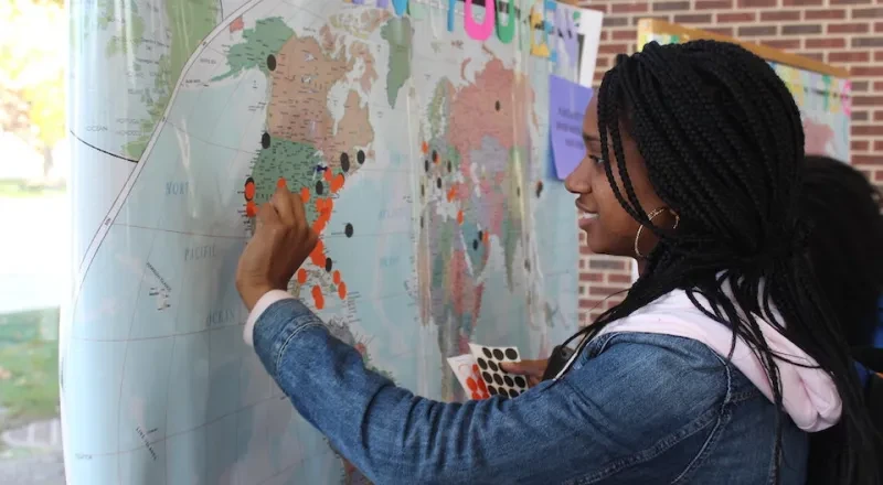 students explore map