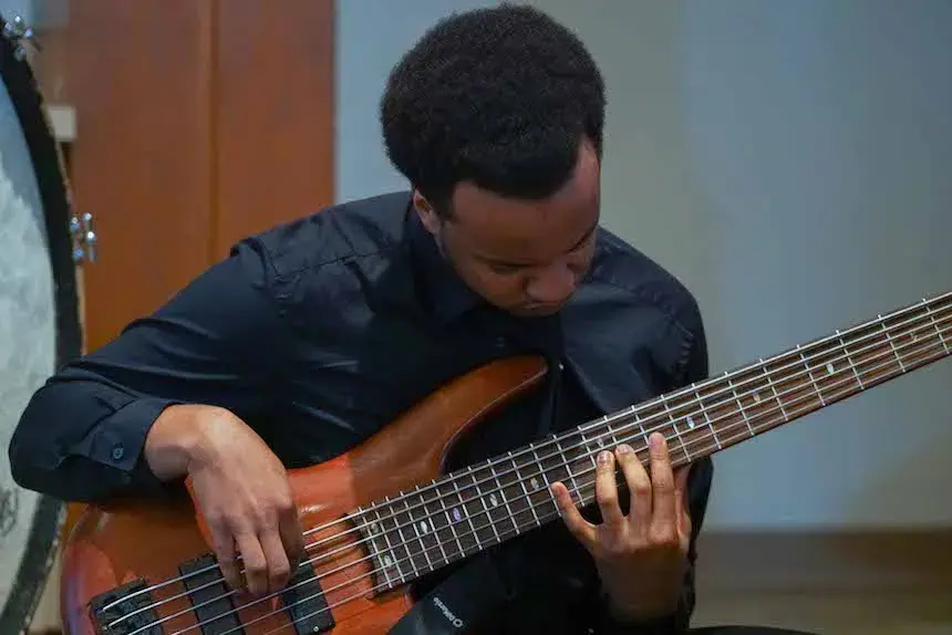 Widener Band Member Playing Bass Guitar