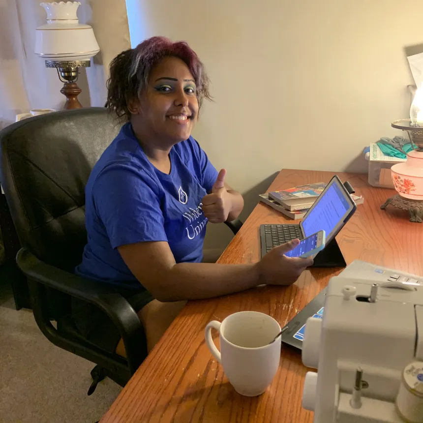 Student working at desk at home