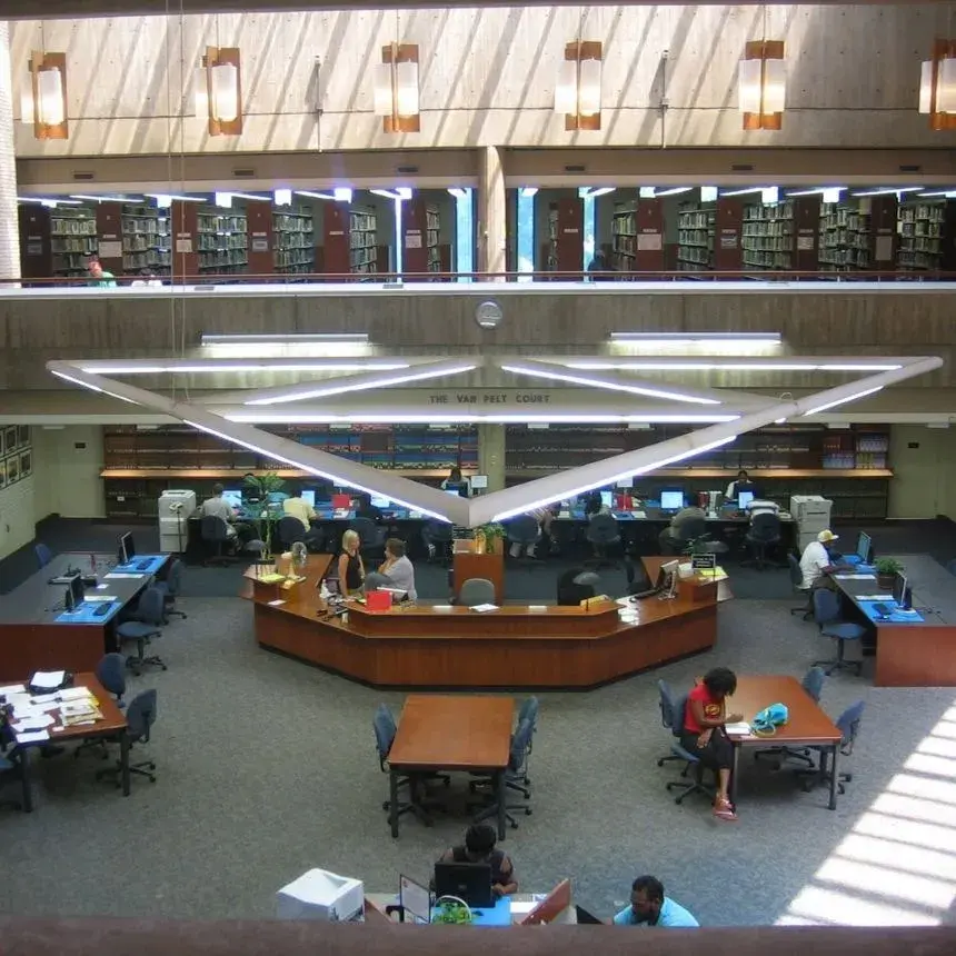 An aerial view of the library's Van Pelt Court