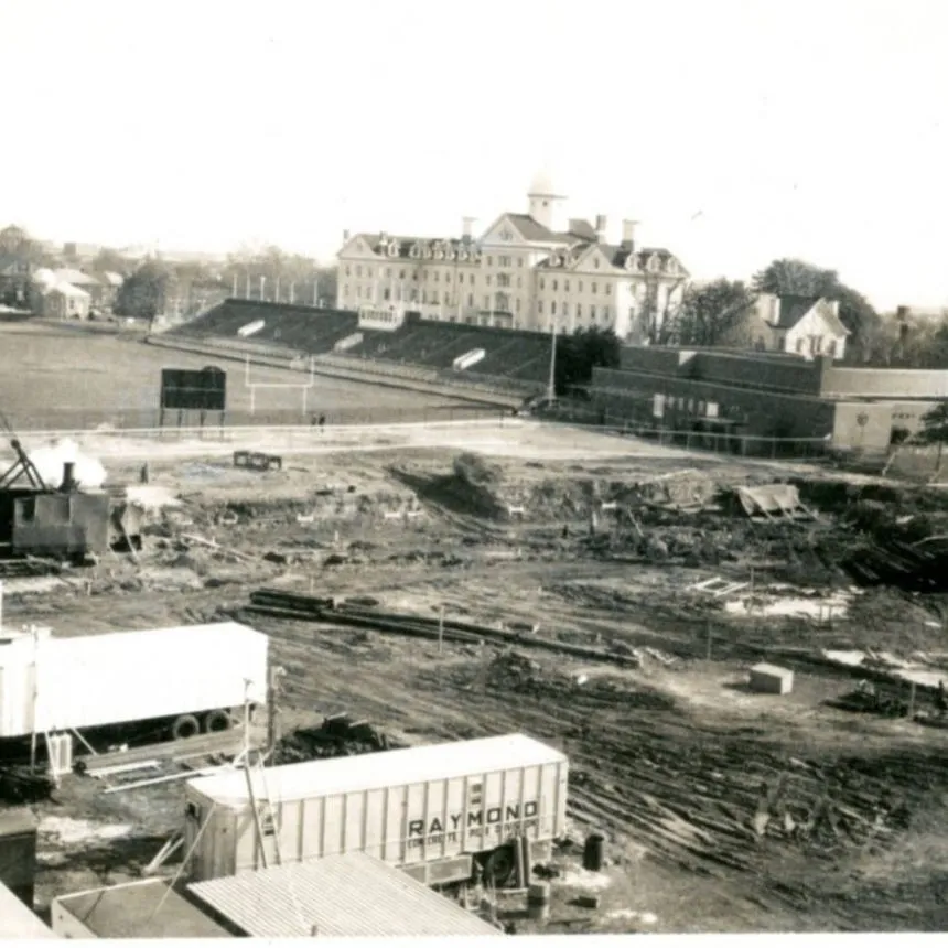 A 1969 photo of the buildings construction