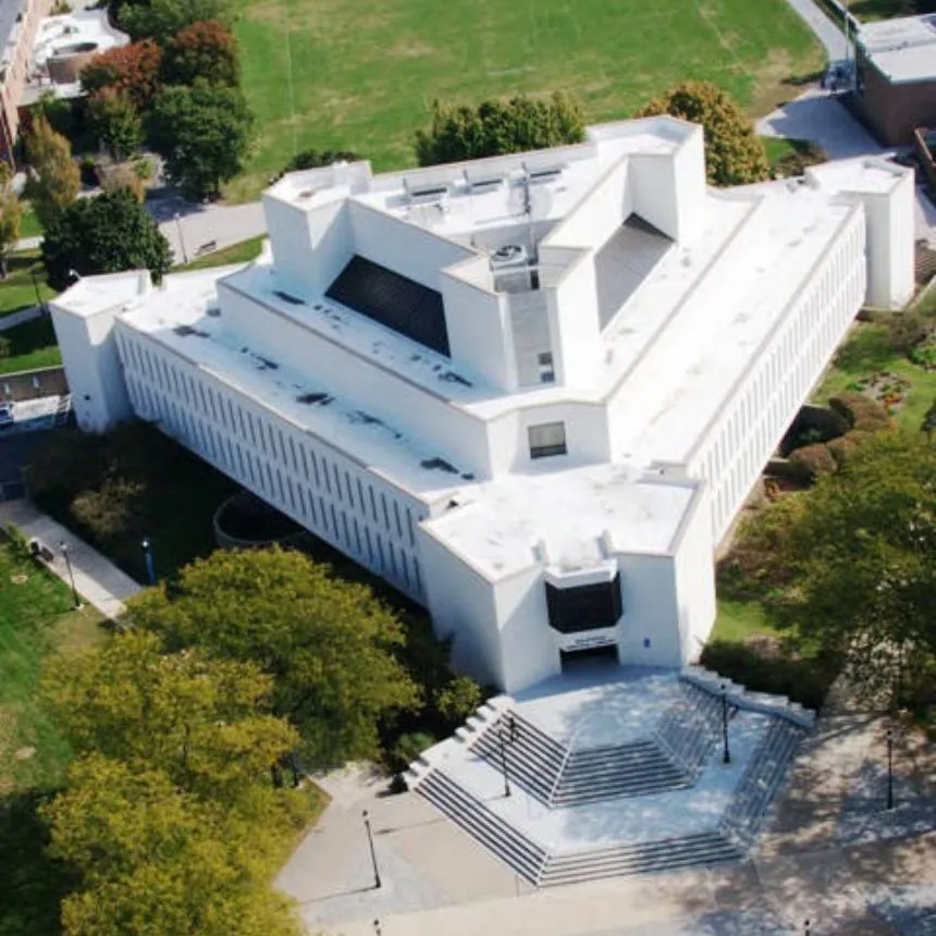 An aerial photo of Wolfgram Memorial Library