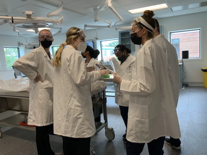 students participating in an anatomy lab at Widener 