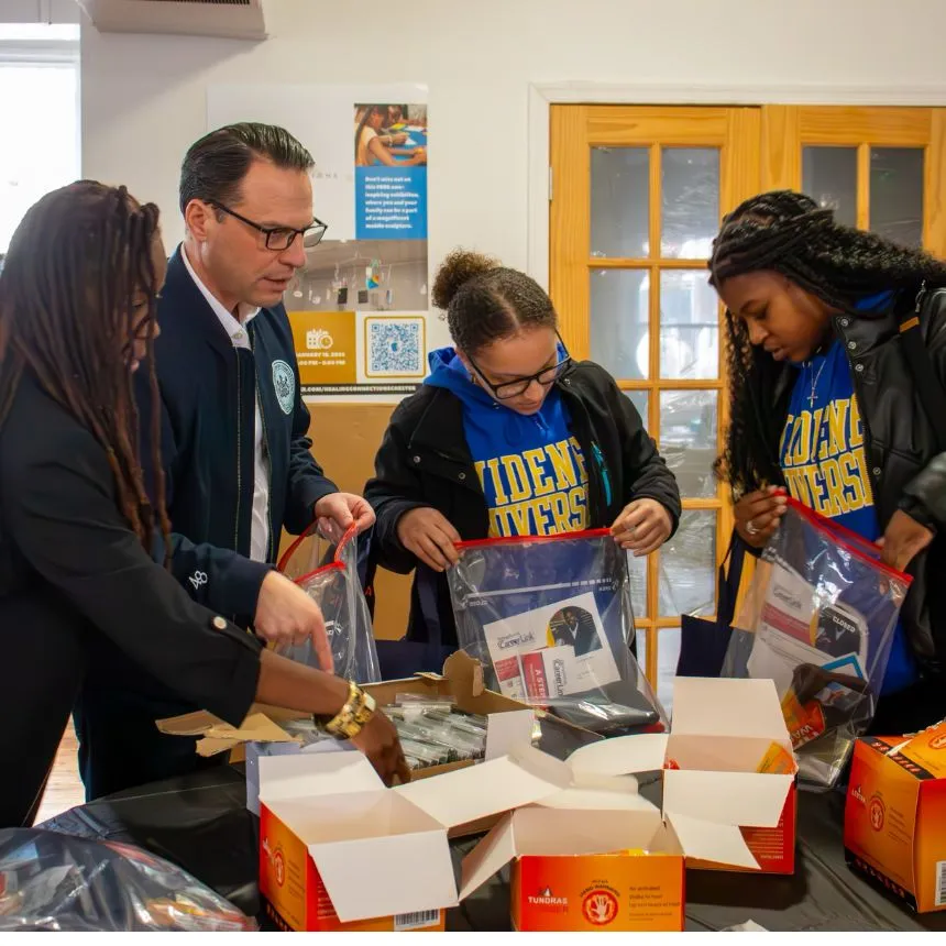 Gov. Josh Shapiro works alongside students during the day of service.