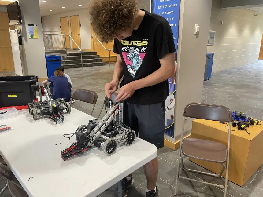 student programs robot at widener robotic engineering summer camp workshop