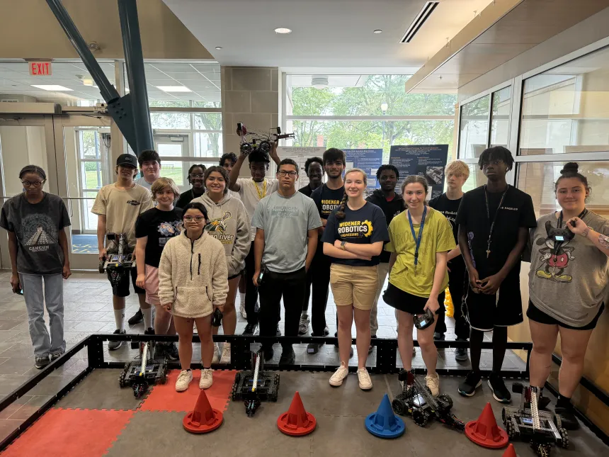 group of students attend widener robotics summer engineering camp