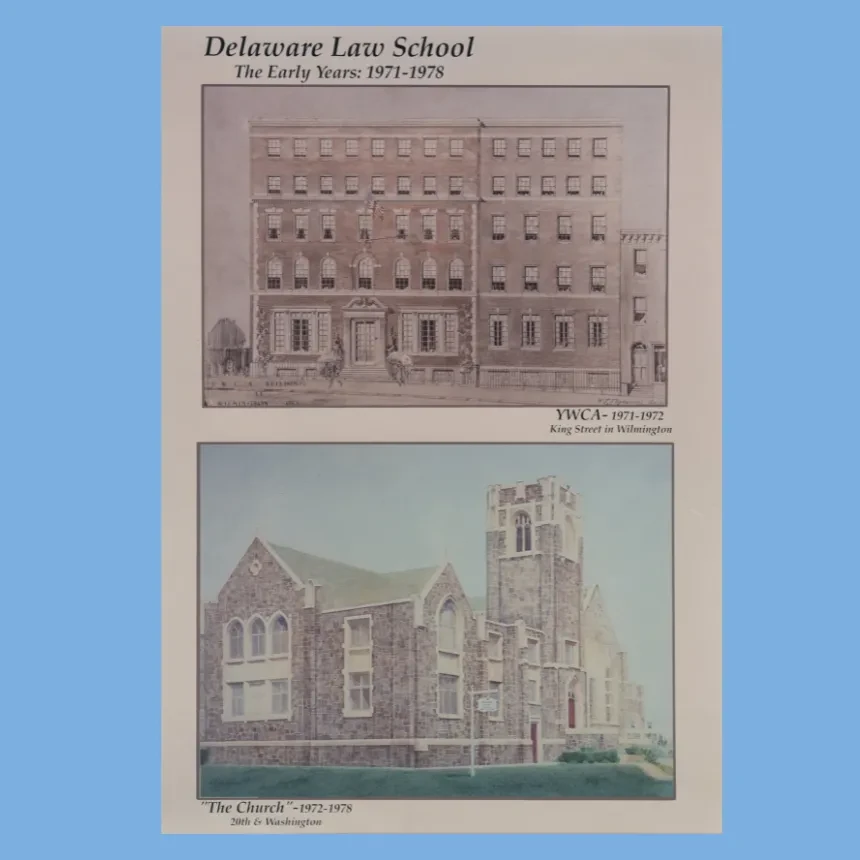 Delaware Law early years building: The YWCA and church