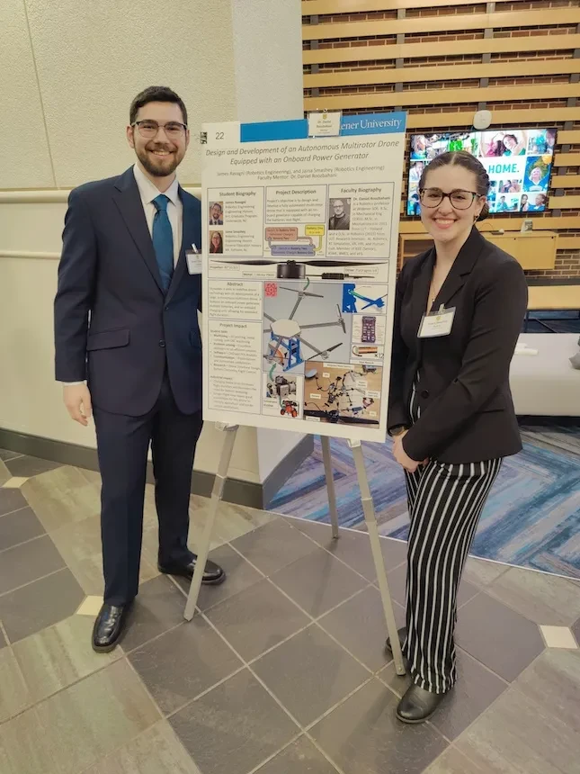 Widener student give drone presentation from research conducted in Artemis Lab. 