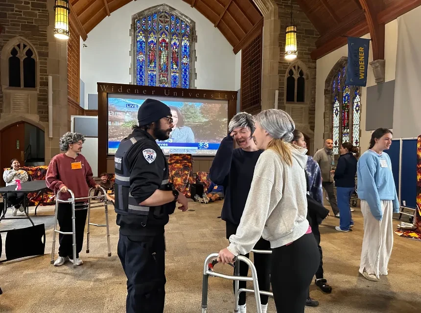 Nursing student and Chester EMT volunteers take part in a simulated disaster event. 
