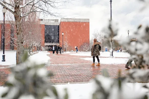 center of widener campus kapelski learning center photo of snow in winter