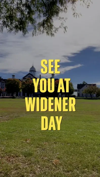 Image of Memorial Field with the words "See You At Widener Day" over it