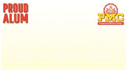 Proud Alum in top left corner with PMC logo 