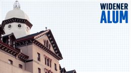 Old Main building with the words Widener Alum in the corner