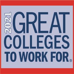 Red, white and blue Great Colleges to Work For 2021 logo
