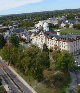 Old Main photo taken from the air. Shows part of 14th Street.