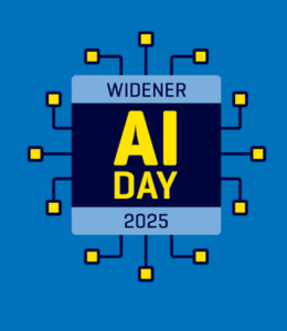 Blue background with Widener AI Day logo on it
