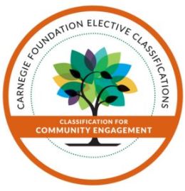 Badge with a tree image denoting the university's civic engagement classification
