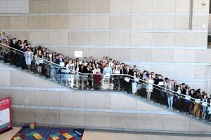 HS Leadership students posing on balcony at NCC