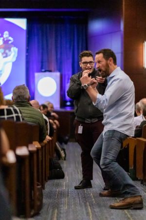 Duncan Wardle engaged with students during his Beideman Visiting Scholar Lecture