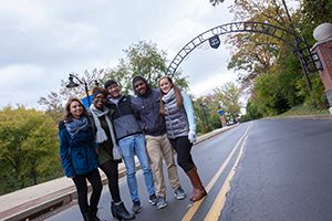 Students at Widener archway