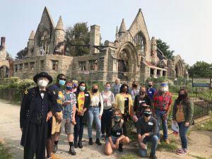 Students pose in front at the Old Presbyterian Church