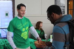 sustainability week 300x200 widener staff member wearing green sustainability shirt