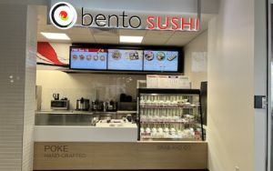 Bento Sushi storefront with menu and counter