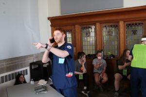 Joseph DiBlasio makes a phone call as part of his role as charge disaster nurse.