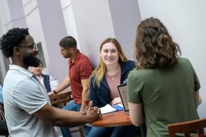 Widener University Delaware Law School students socializing and studying.