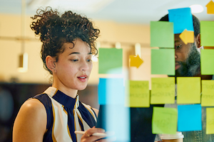 business professional working with AI who graduated from widener university