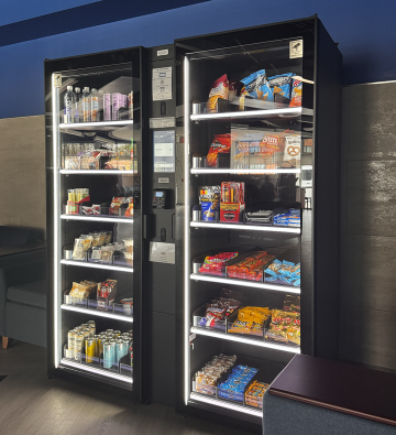 Vending machine filled with food and drinks in Harris Hall