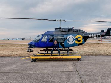 Sam DeVecchis in front of the CBS 3 helicopter