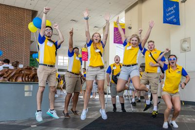 CREW leaders jumping in University Center