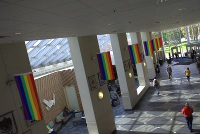 LGBTQ Pride Flags Hanging in University Center 