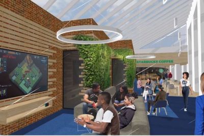 A digital design showing what renovations in University Center will look like after construction.