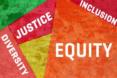 Graphic with the words diversity, justice, equity, inclusion