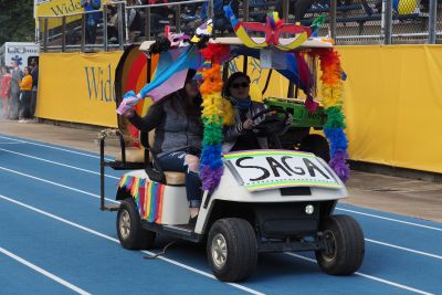 Decorated SAGA golf cart at Homecoming 