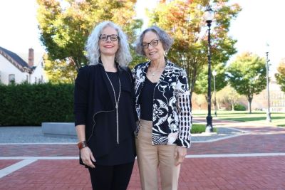 ACE Fellow Caroline Pezzarossi poses for a photo outside with President Julie Wollman.