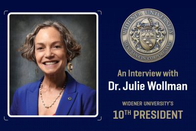 A graphic design shows a headshot of Dr. Wollman with a graphic that reads "An Interview with Dr. Julie Wollman."