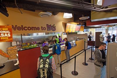 Students lining up to order from Moe's
