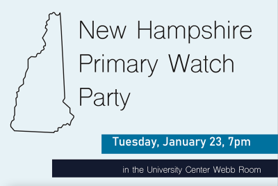 Light blue background with dark text reading "New Hampshire Primary Watch Party" written on it