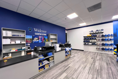 Interior of the campus store with the check out area