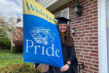 Arden Vizzard with Widener flag