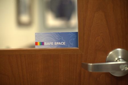 Safe Space decal on a door 